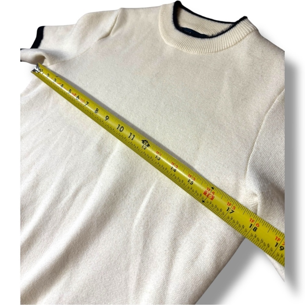 Zara Mock Turtleneck Soft Sweater Material White Tee with Black Trim - Picture 6 of 13
